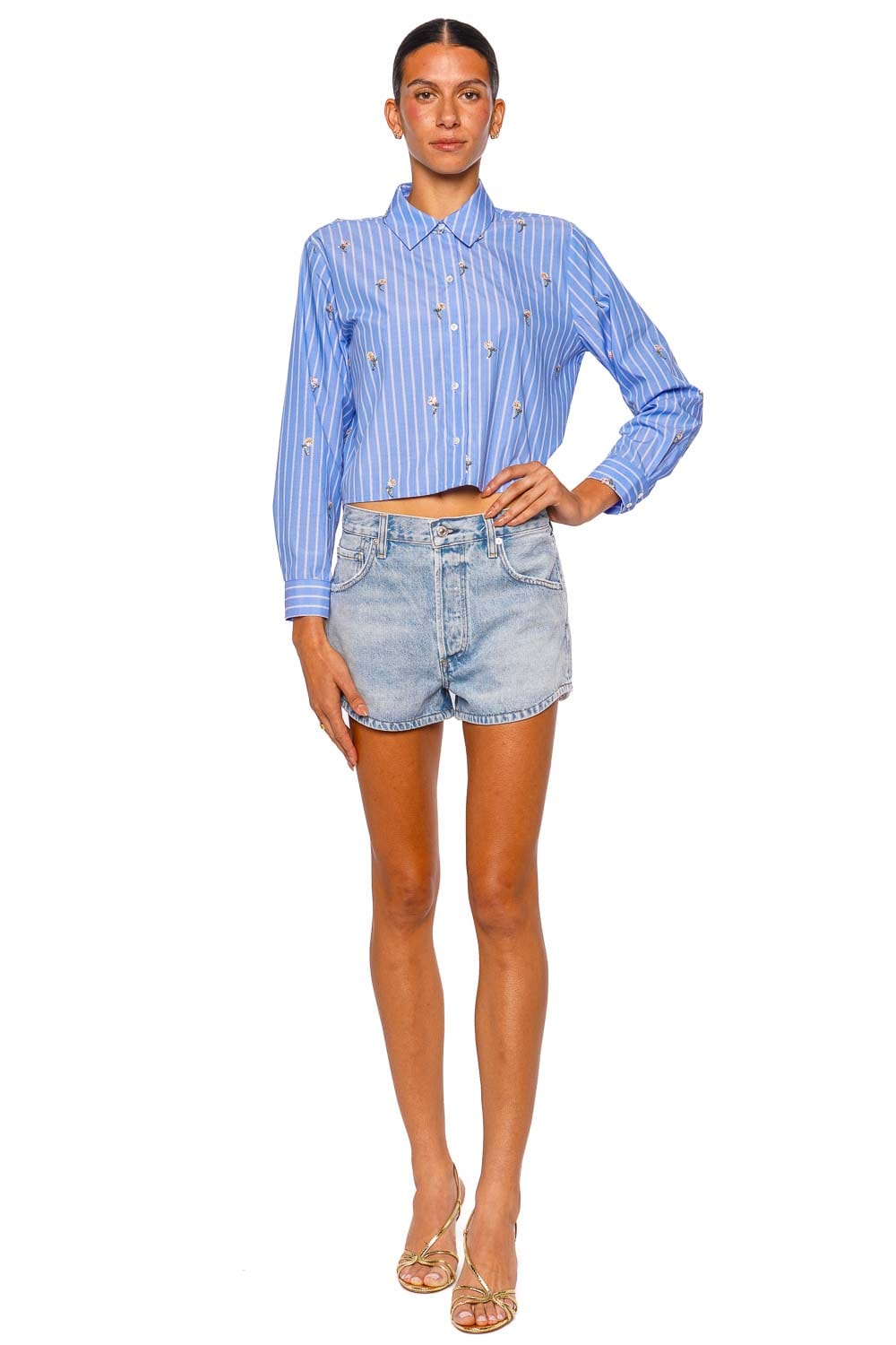 L'AGENCE Cosette Floral Sequined Button Down Shirt