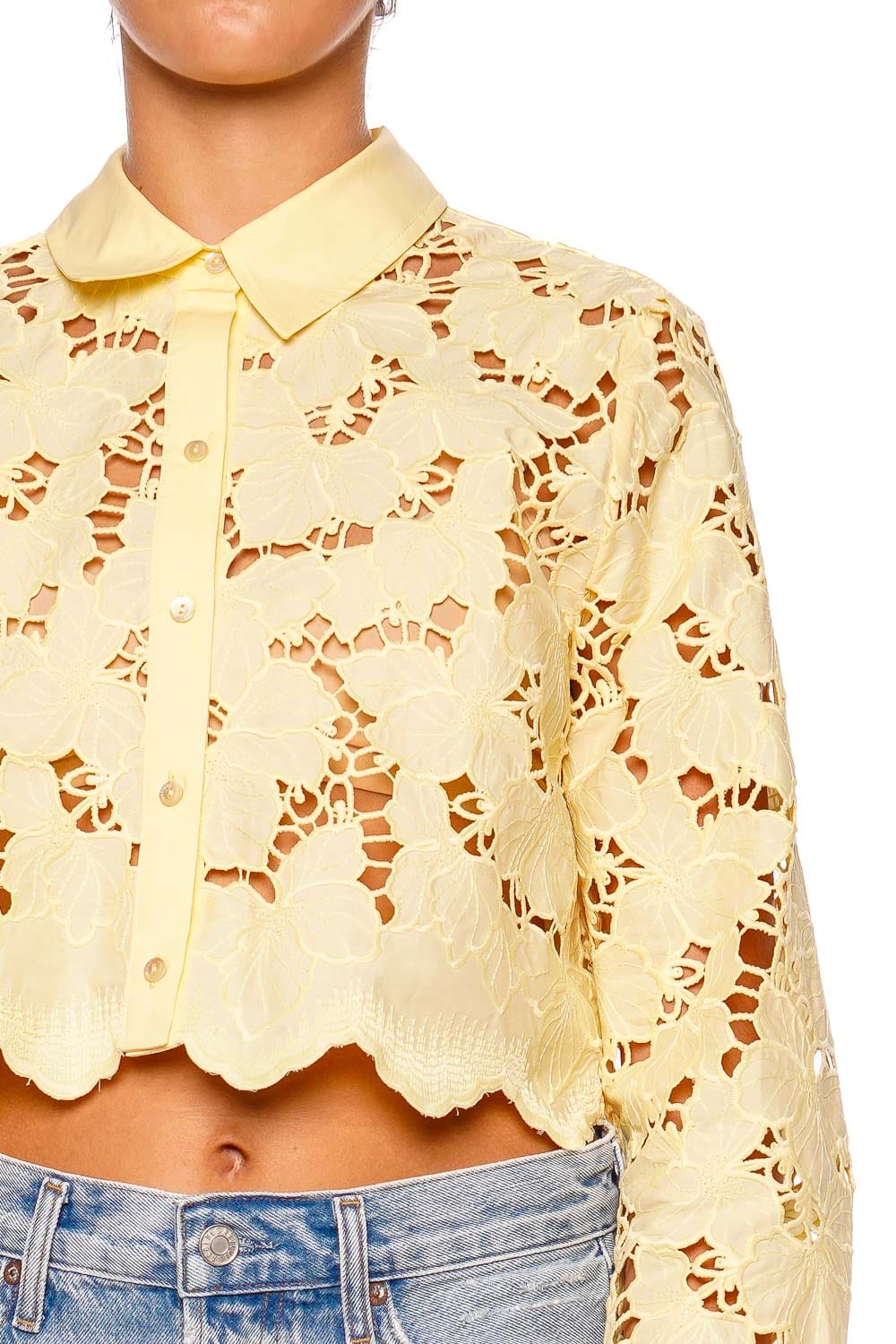L'AGENCE Seychelle Lemon Sorbet Long Sleeve Cropped Button Down Top
