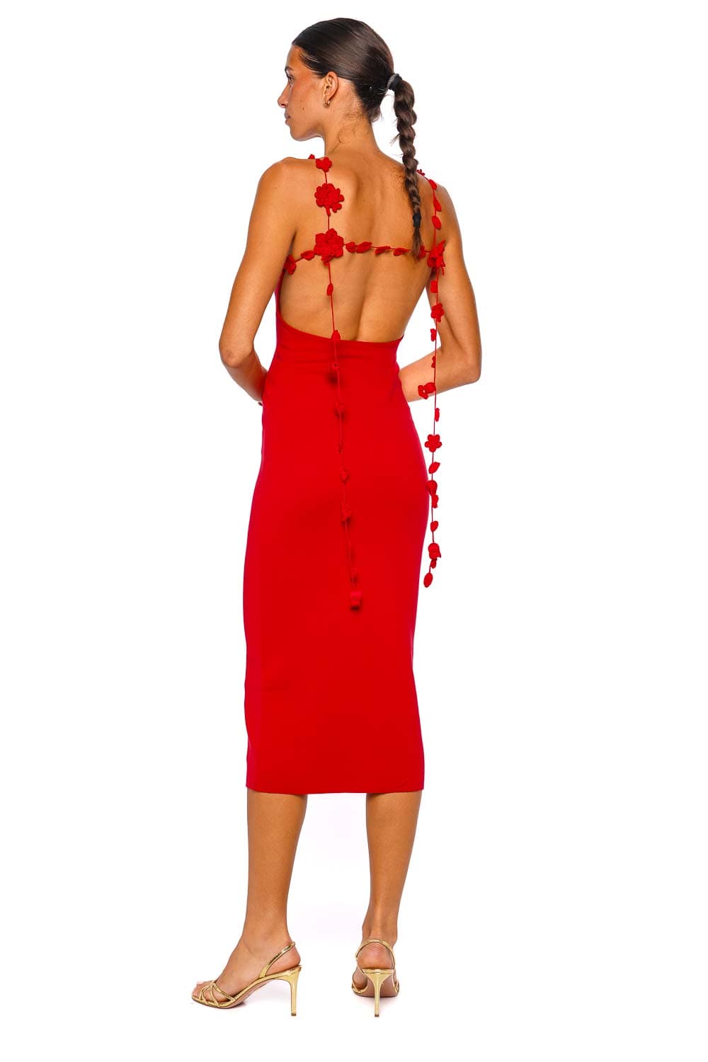 Cult Gaia Giuliana Vermillion Floral Knit Midi Dress