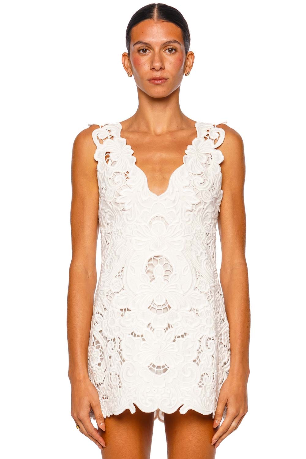 Cult Gaia Fira Off White Embroidered Lace Mini Dress