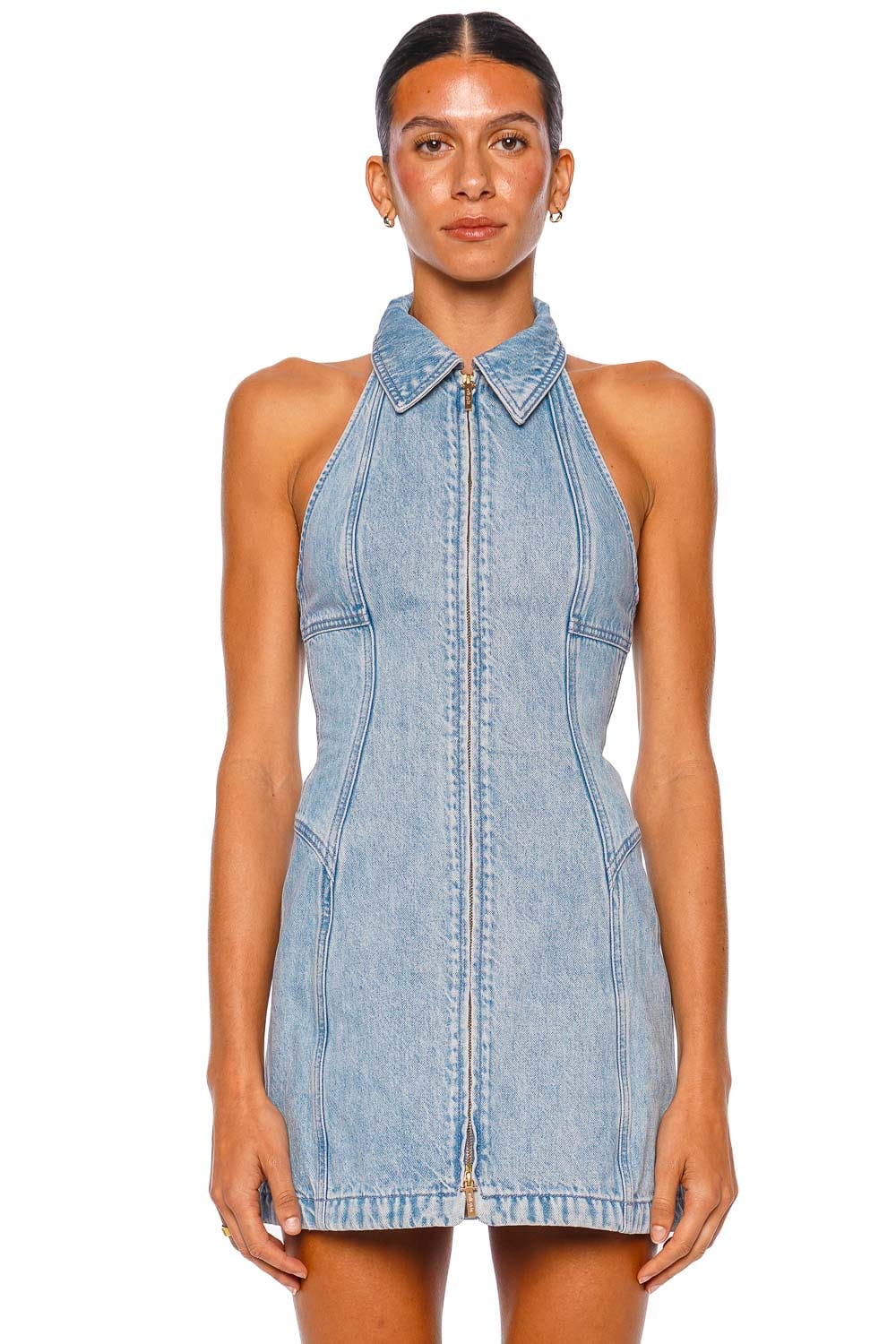 Cult Gaia CHARO Vintage Blue Sleeveless Halter Mini Dress