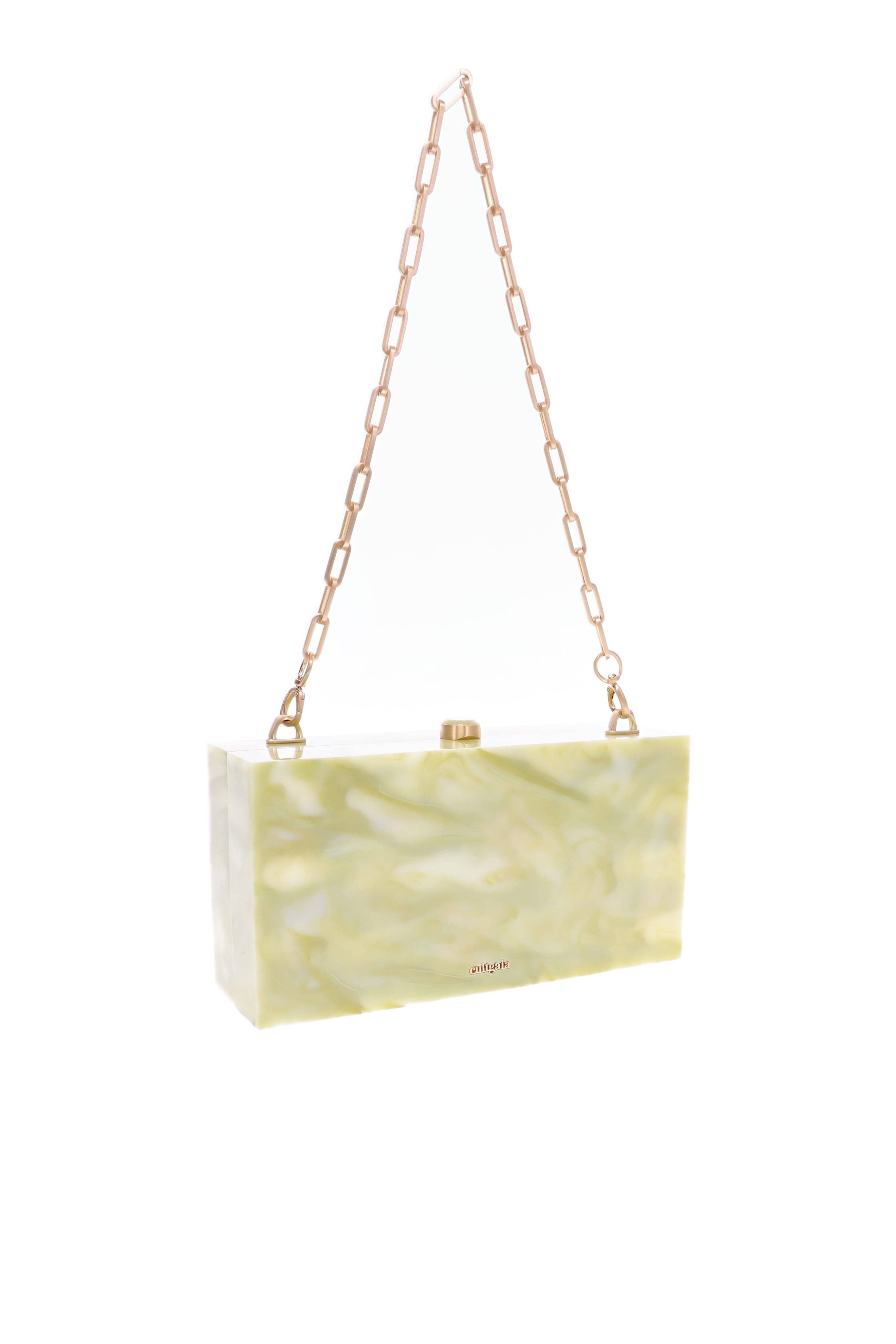 Cult Gaia The Backgammon Dominga Yellow Marbled Box Clutch