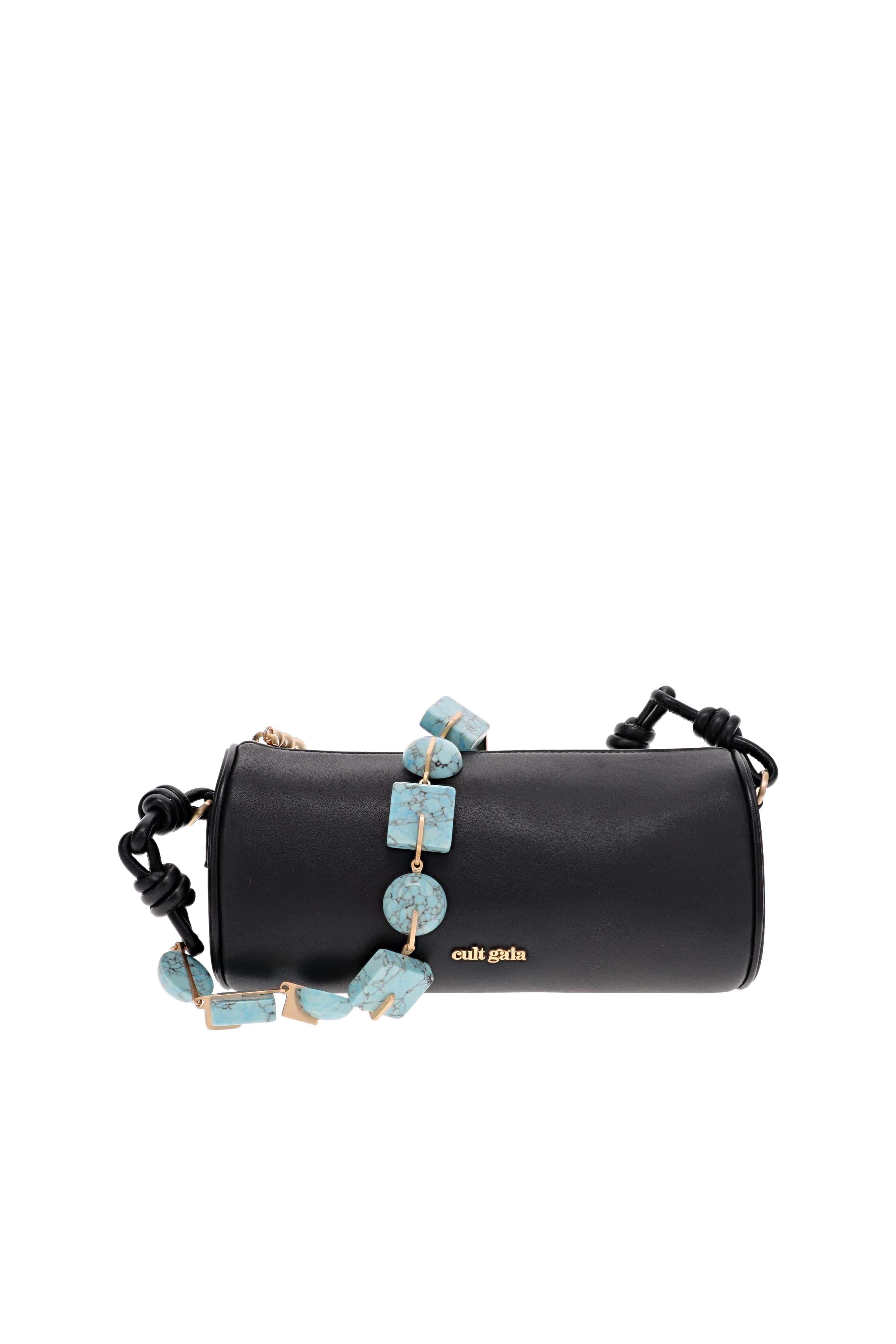 Cult Gaia Zozina Black Shoulder Bag with Turquoise Beaded Strap