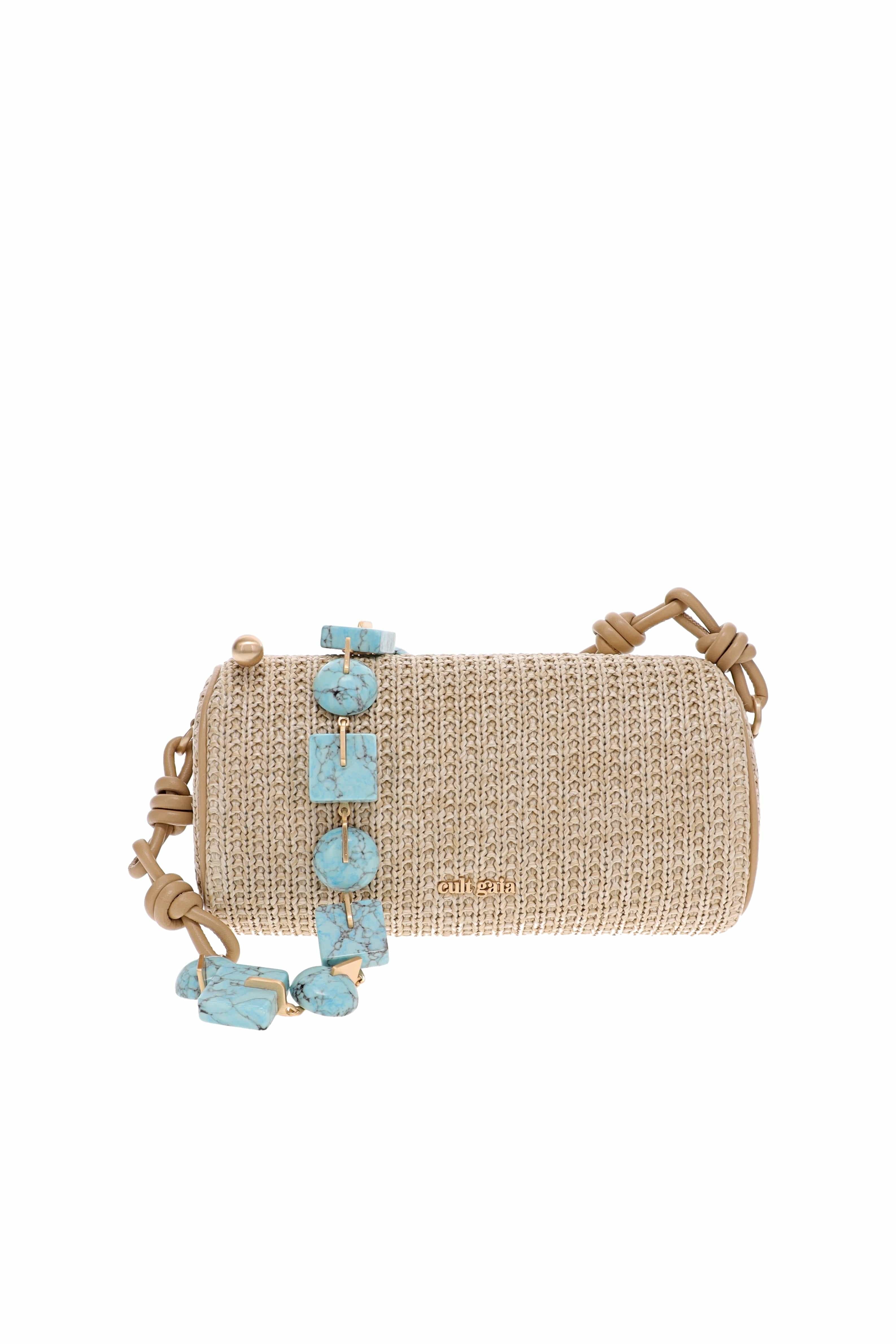 Cult Gaia ZOZINA Ibiza Turquoise Multi Beaded Strap Woven Shoulder Bag