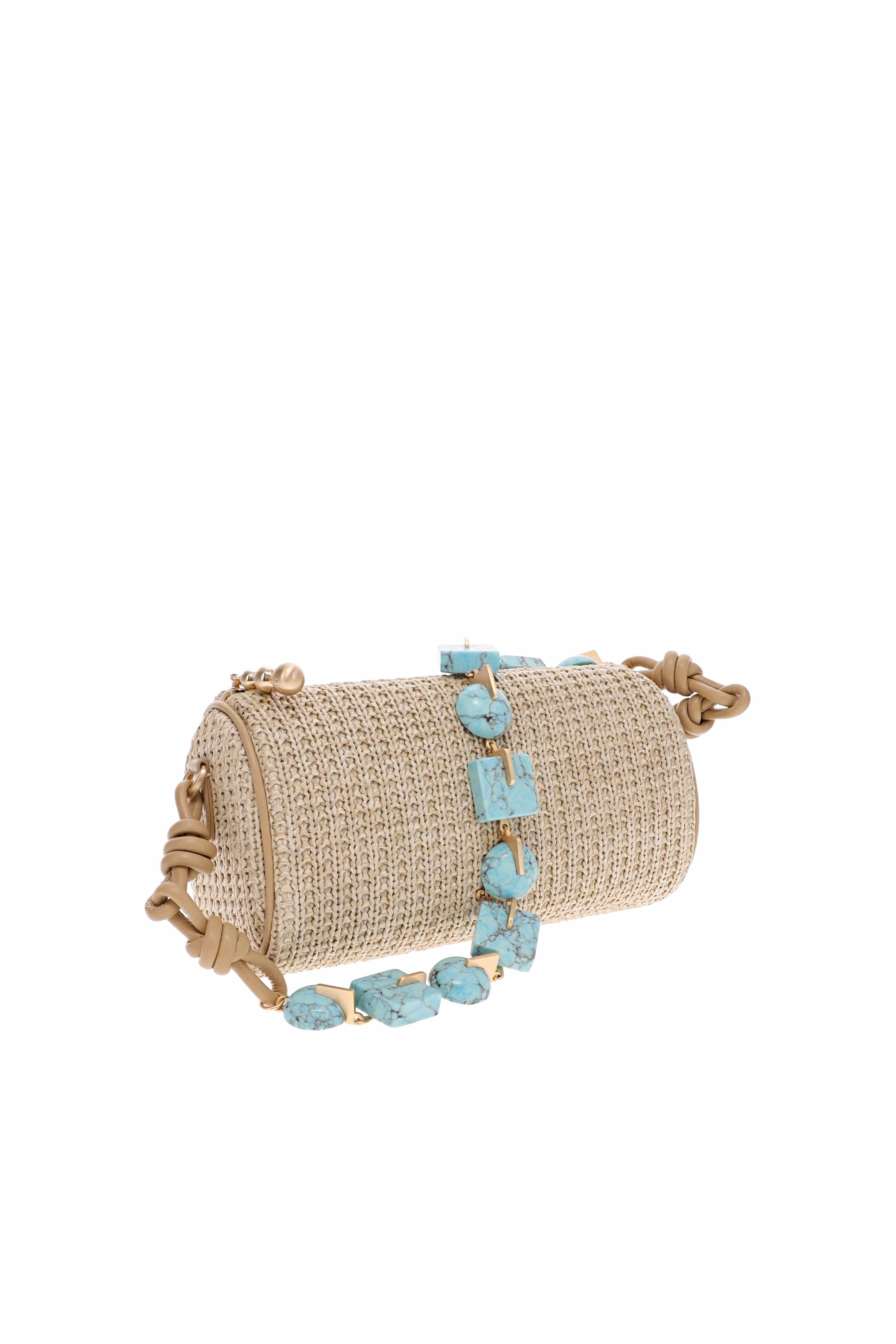 Cult Gaia ZOZINA Ibiza Turquoise Multi Beaded Strap Woven Shoulder Bag