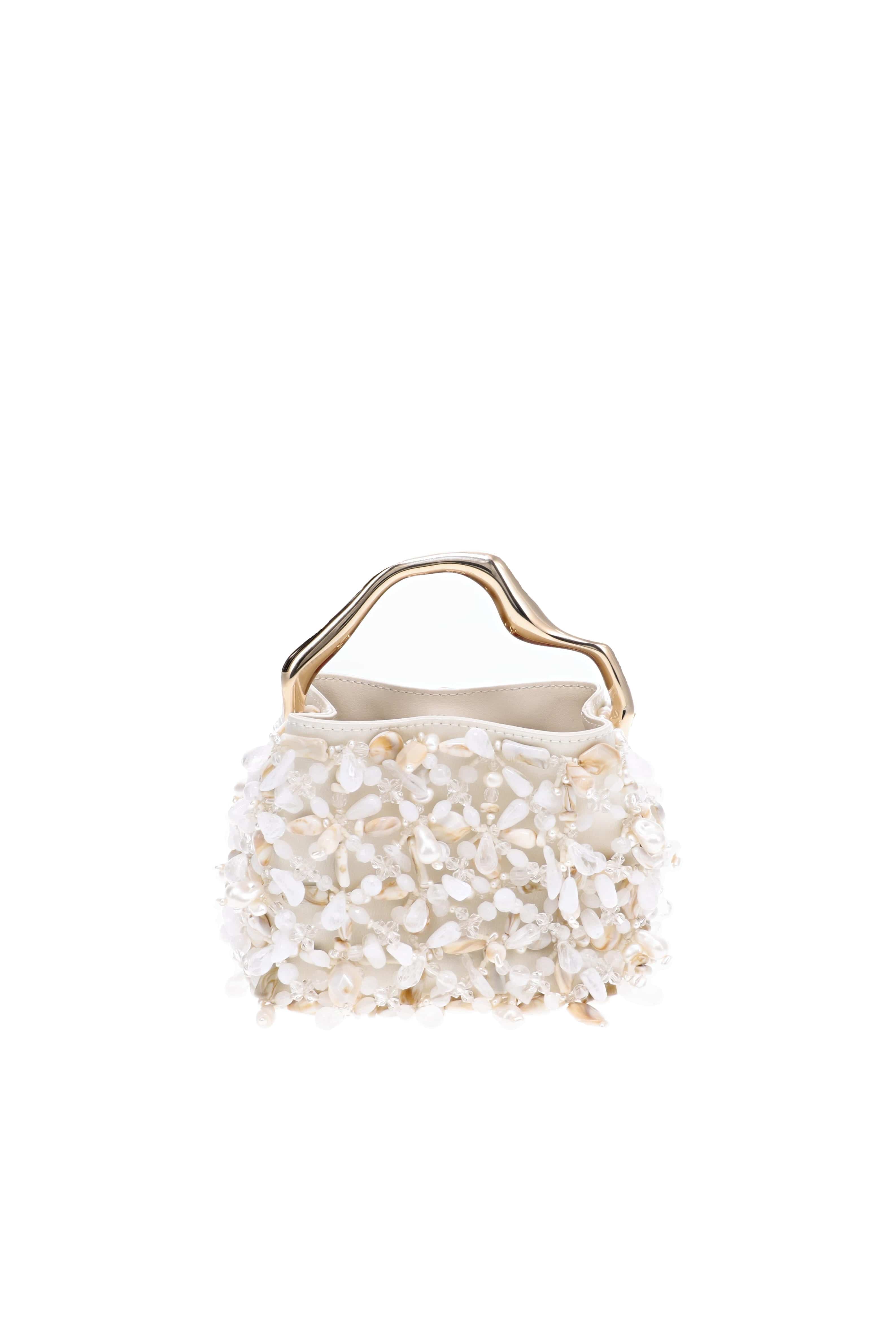 Cult Gaia Solene Mini Off White Embellished Top Handle Bag