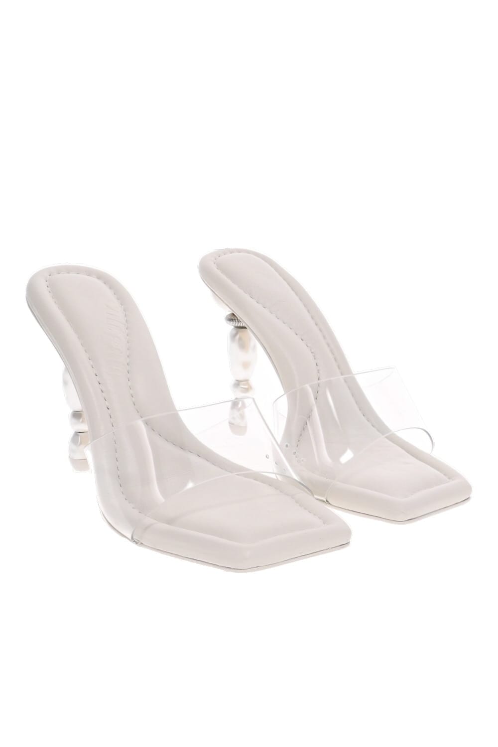 Cult Gaia Mahina Antique White Clear Strap Sculptural Heel Sandals