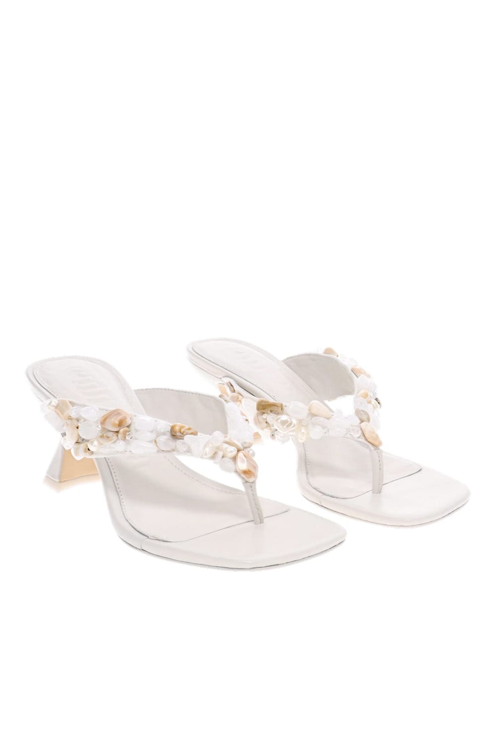 Cult Gaia ABI Antique White Embellished Thong Mid Heel Sandals