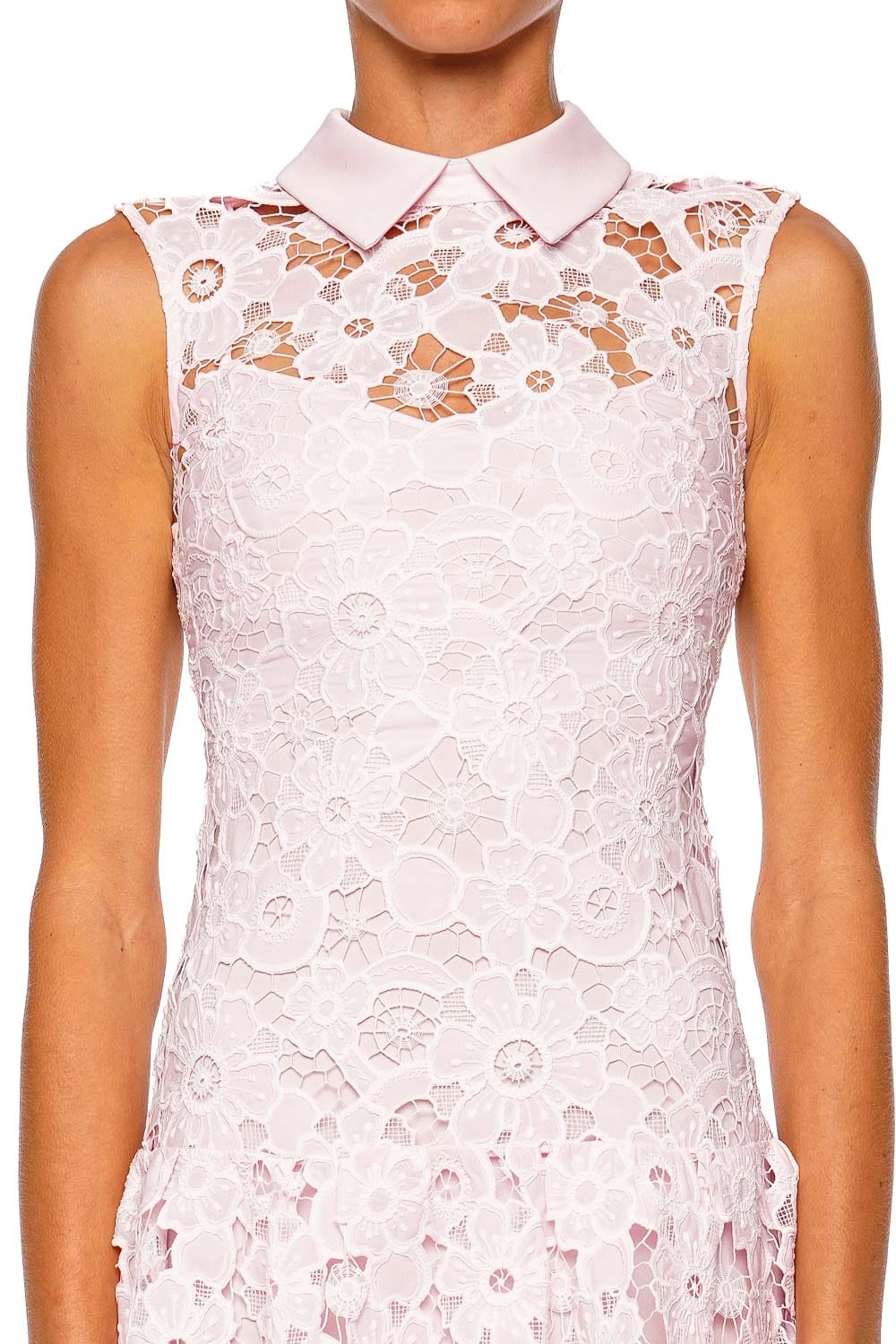 self-portrait Pink Lace Sleeveless Collared Mini Dress