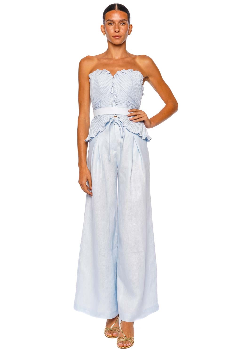 Andres Otalora De Tres Pleated Peplum Strapless Top