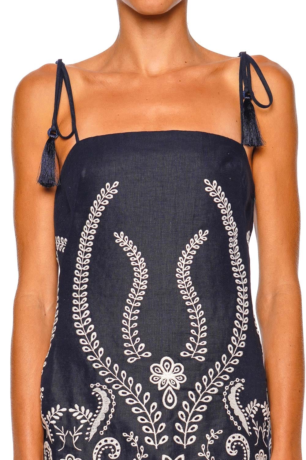 Andres Otalora Luz Nace Navy Embroidered Strappy Mini Dress