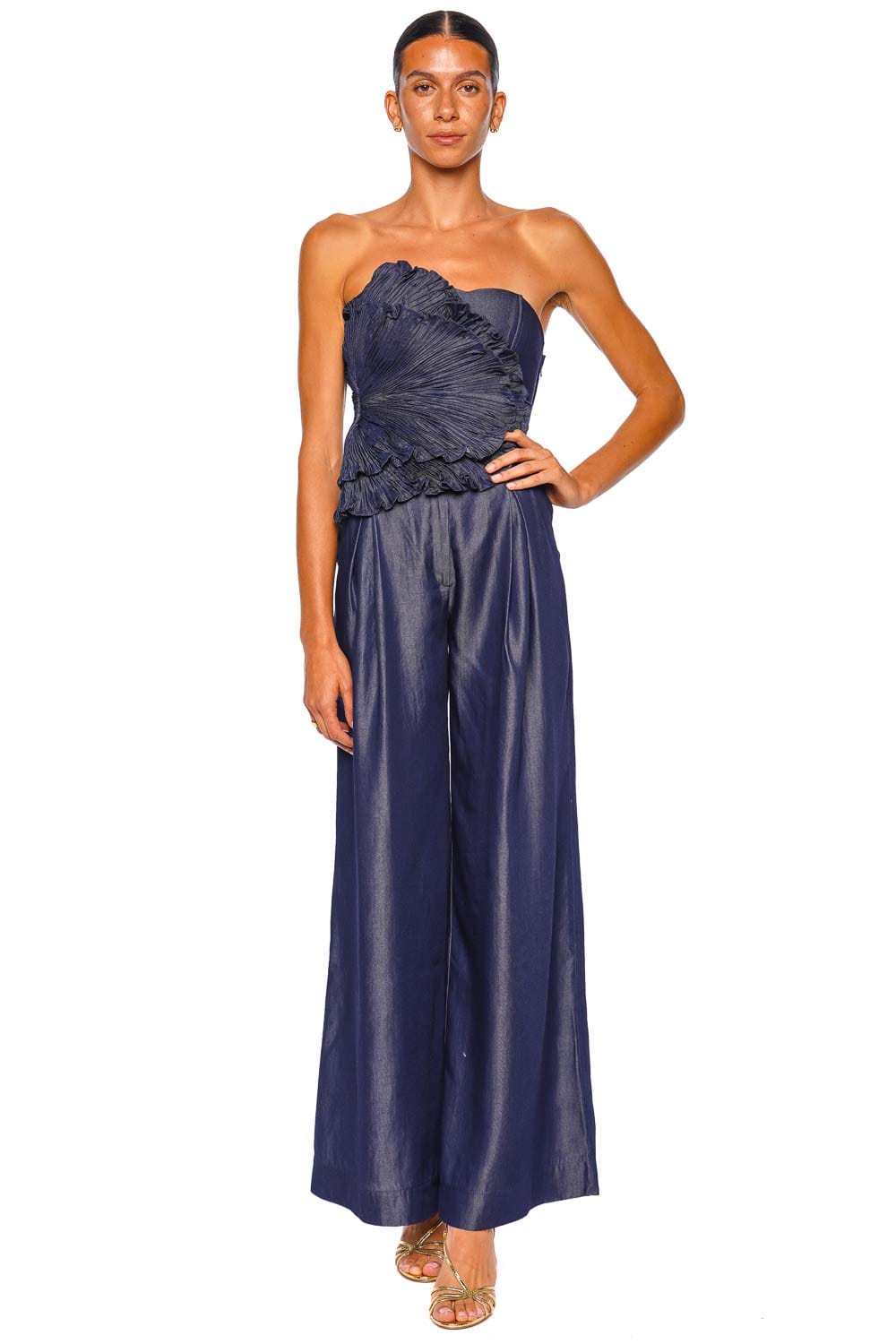 Andres Otalora Nuestro Verano Navy Strapless Wide Leg Jumpsuit