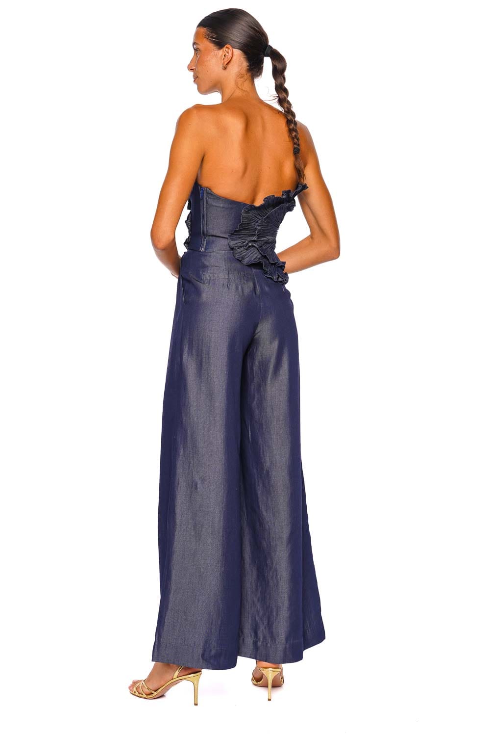 Andres Otalora Nuestro Verano Navy Strapless Wide Leg Jumpsuit