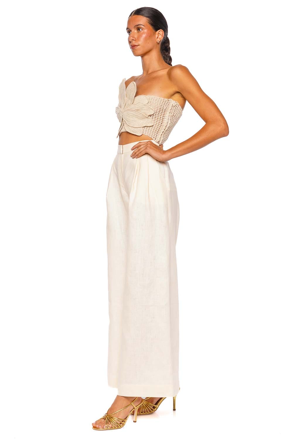 Andres Otalora Synde Ivory Strapless Floral Crop Top