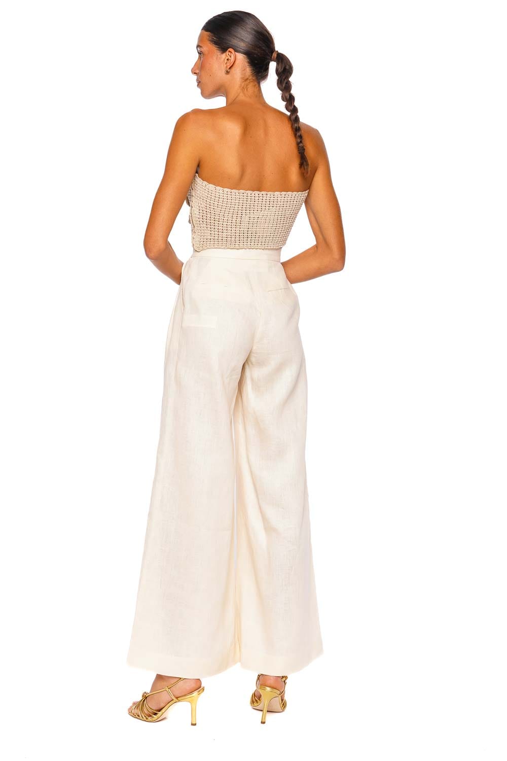 Andres Otalora Synde Ivory Strapless Floral Crop Top