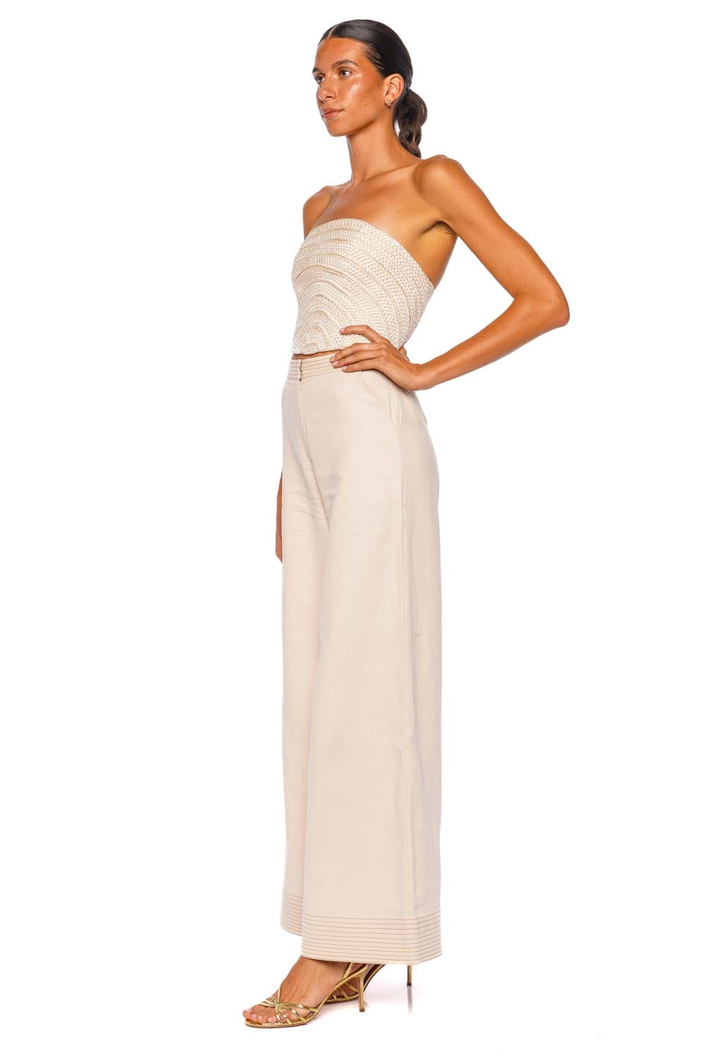 Andres Otalora Eu Amore Ivory Strapless Wide Leg Jumpsuit