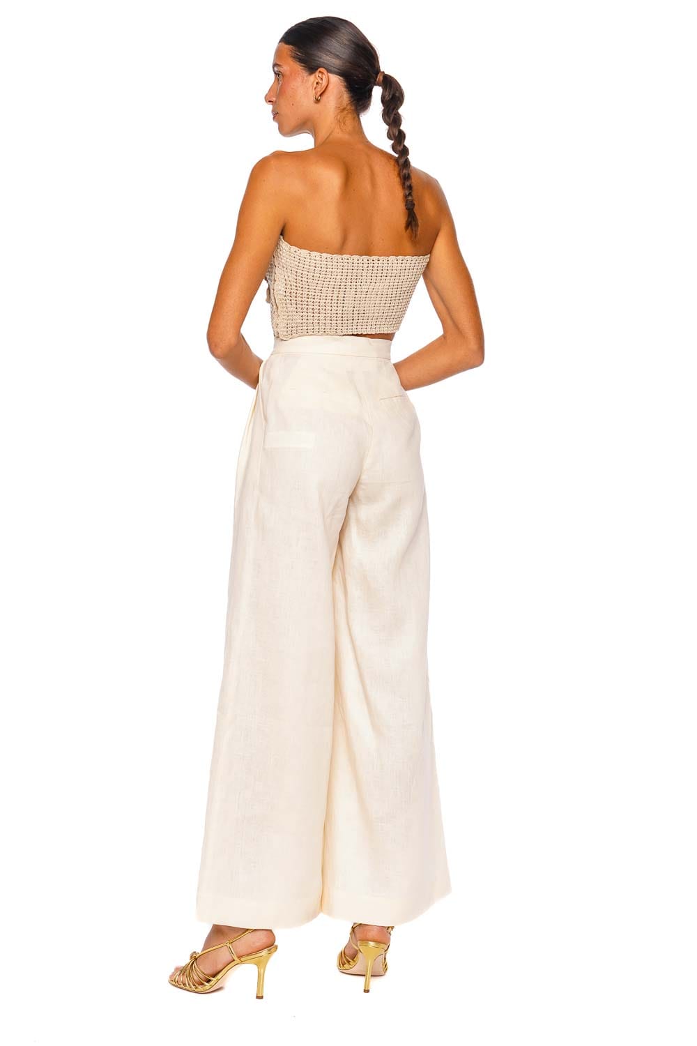 Andres Otalora SS26056 Ivory Strapless Floral Crop Top