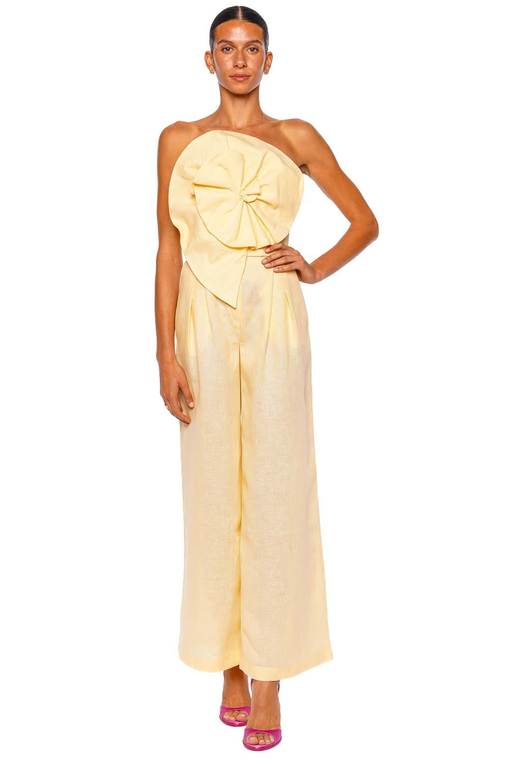 Andres Otalora Ocres Rosette Linen Strapless Top