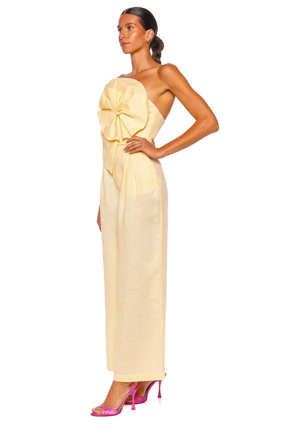 Andres Otalora Ocres Rosette Linen Strapless Top