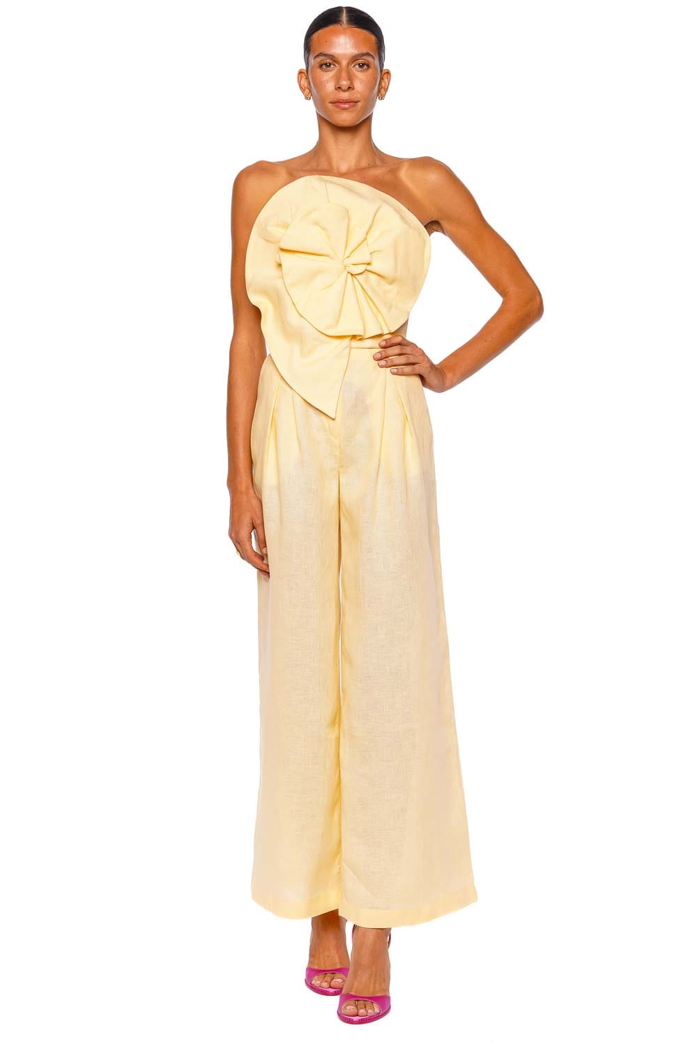 Andres Otalora Synde Butter Yellow Linen Wide Leg Pant