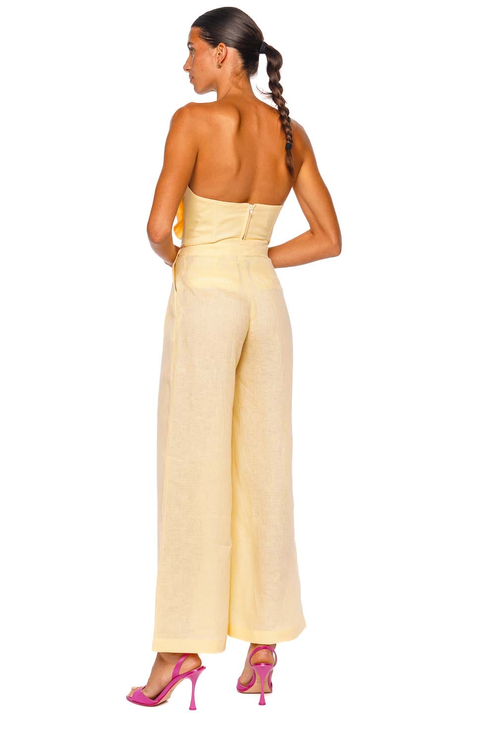 Andres Otalora Synde Butter Yellow Linen Wide Leg Pant