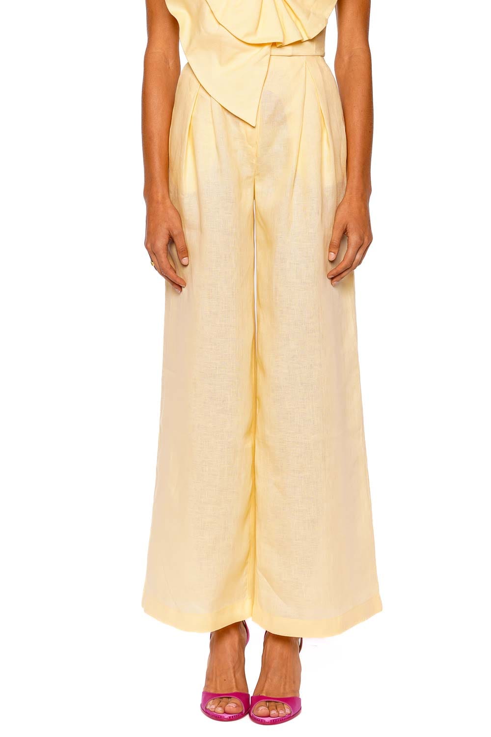 Andres Otalora Synde Butter Yellow Linen Wide Leg Pant