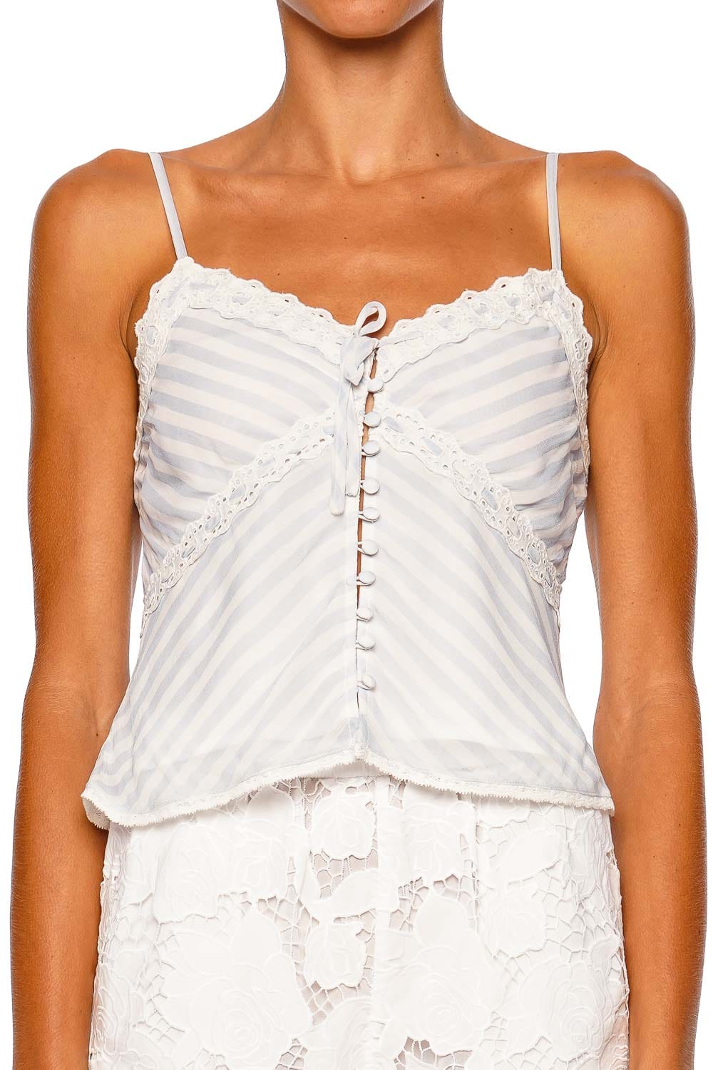 LoveShackFancy Anika Lariat Blue Strappy Cami Top