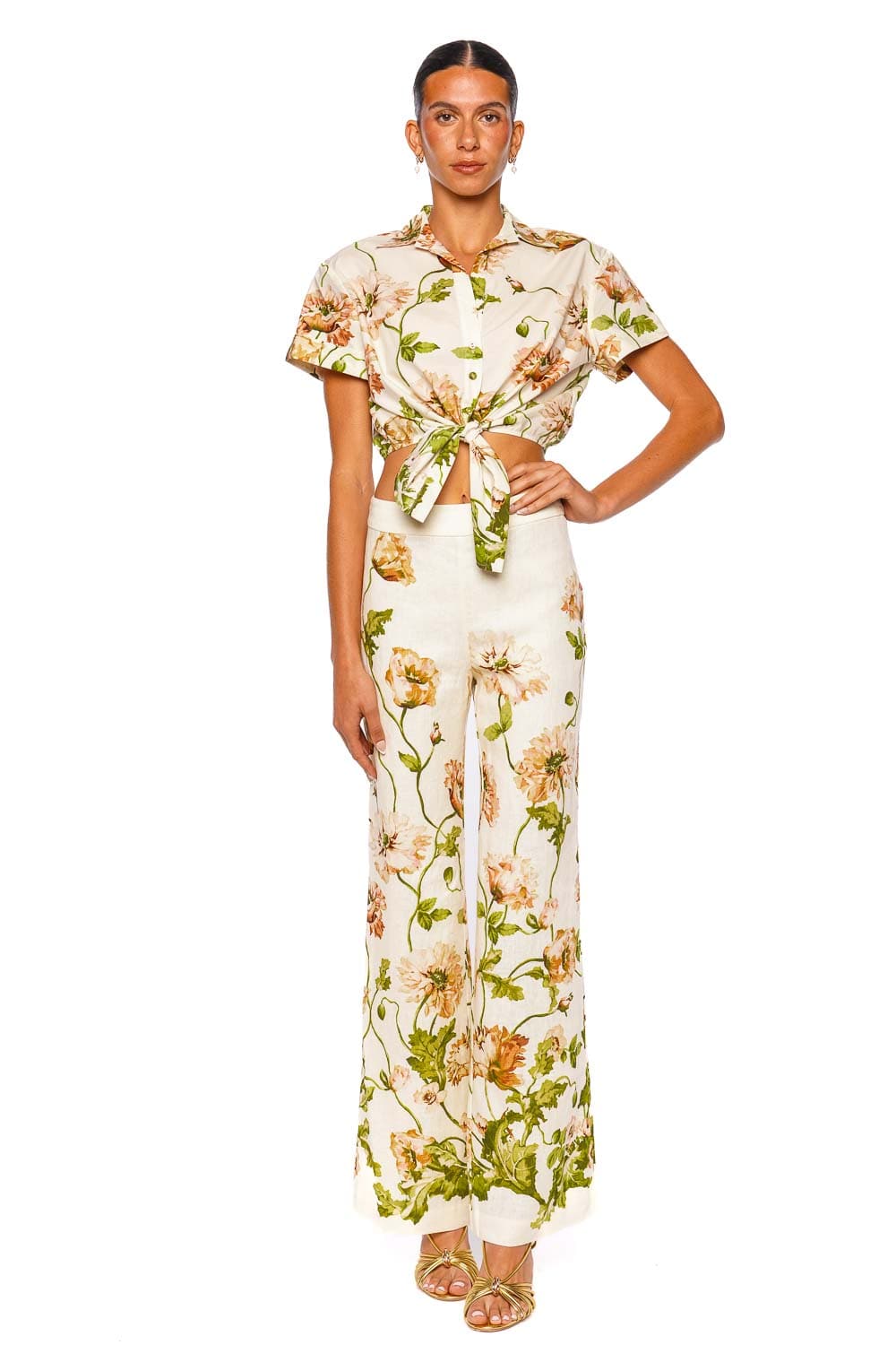 Cara Cara Sunflower Pant Egret Floral Wide Leg Pant