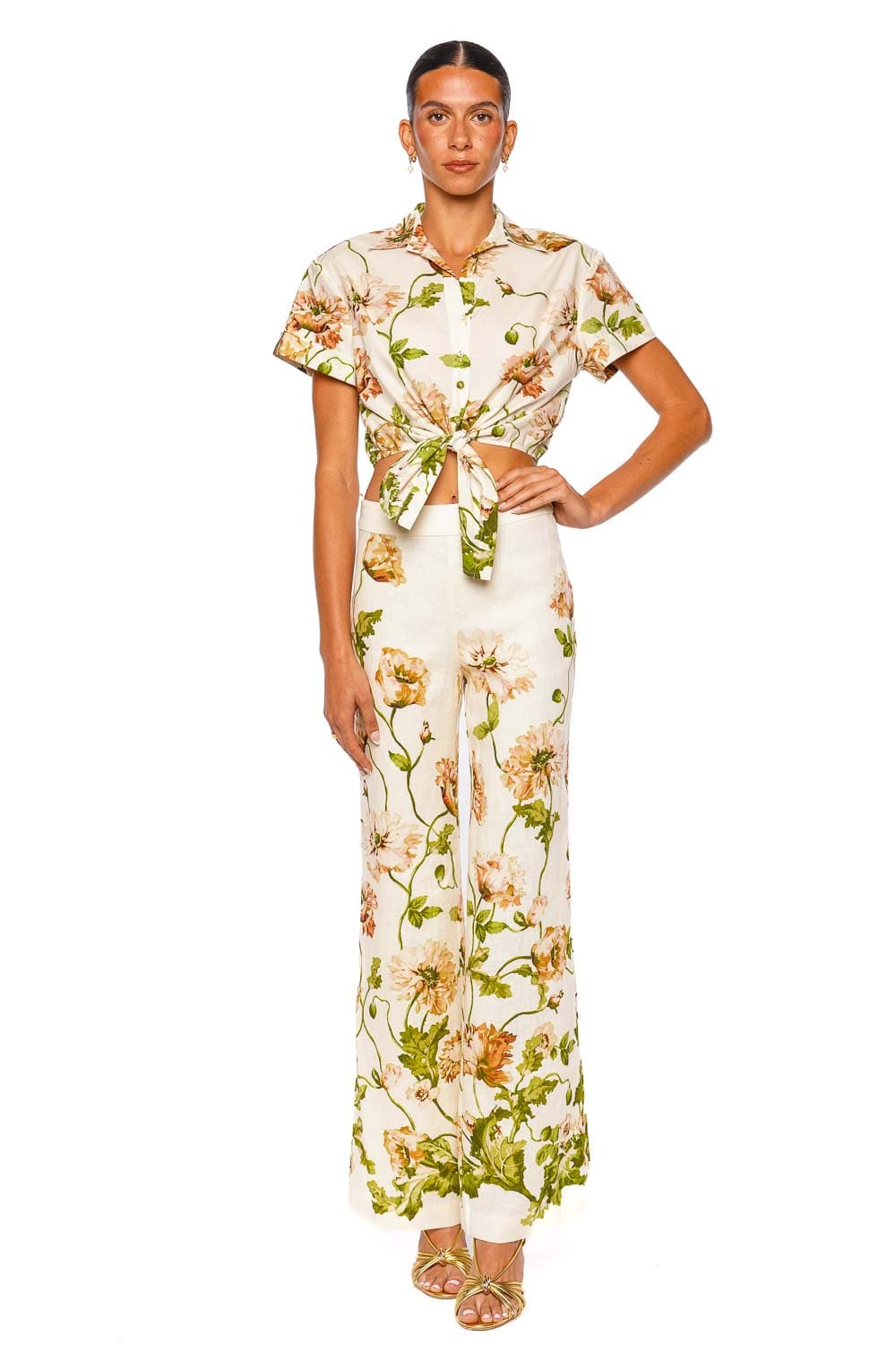 Cara Cara Asbury Top Short Sleeve Floral Tie Front Shirt