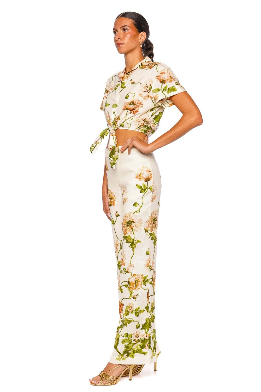 Cara Cara Asbury Top Short Sleeve Floral Tie Front Shirt