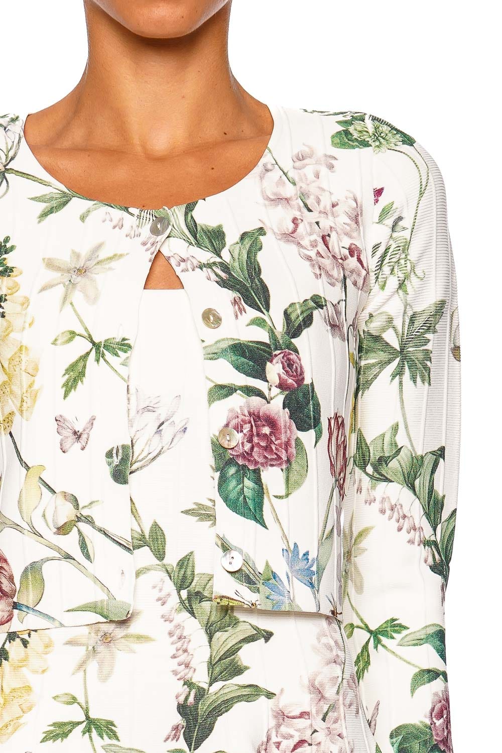 Cara Cara Rose Cardigan 9585 Bloomsfield Ivory Long Sleeve Cropped Cardigan