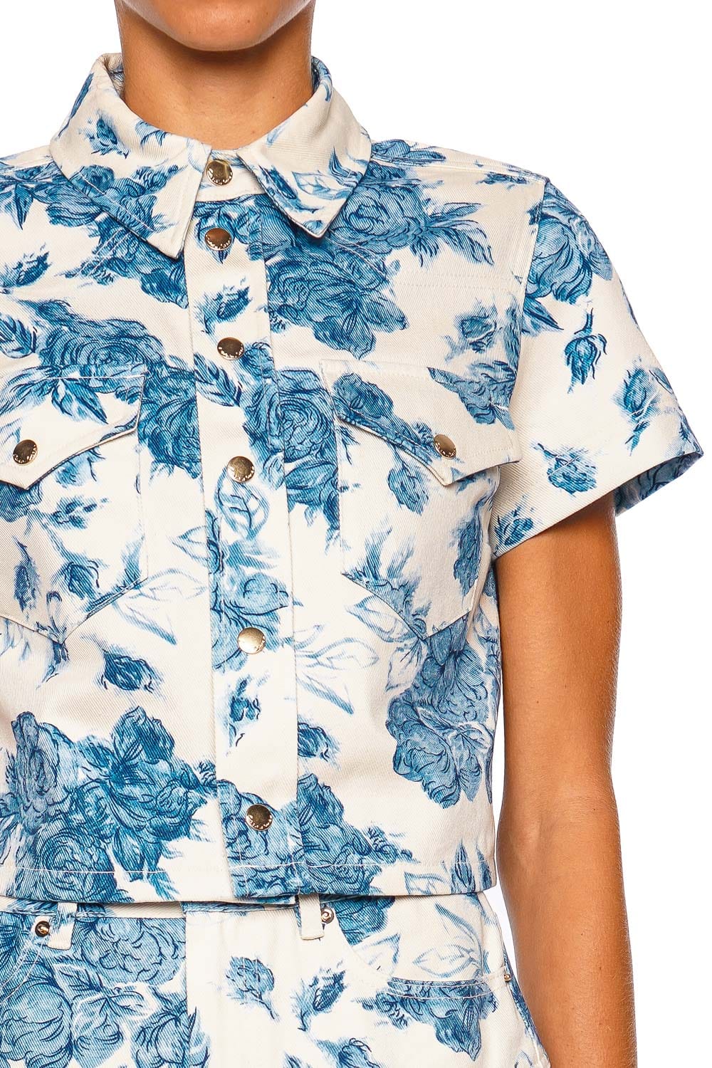 Cara Cara Paro Shirt 3164 Blue Short Sleeve Cropped Shirt