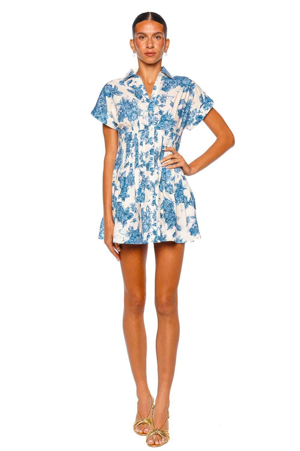 Cara Cara Nash Tossed Blue Floral Mini Shirt Dress Cara Cara Nash Tossed Blue Floral Mini Shirt Dress