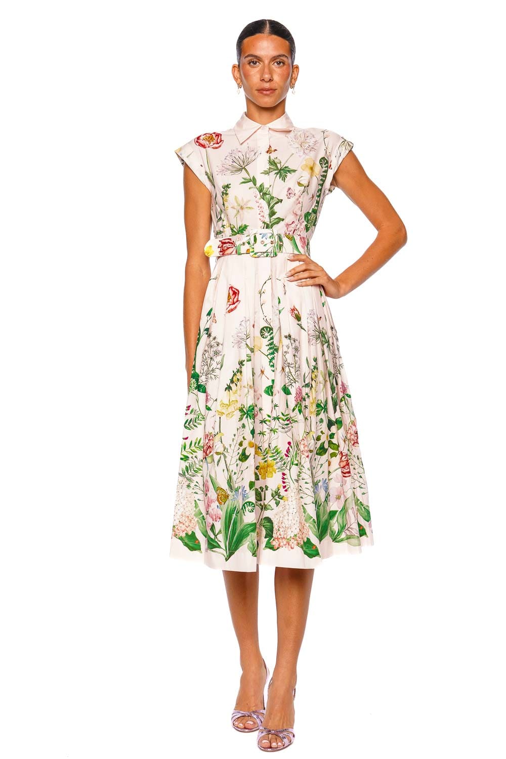 Cara Cara Octavia Bloomsfield Pink Cap Sleeve Midi Dress