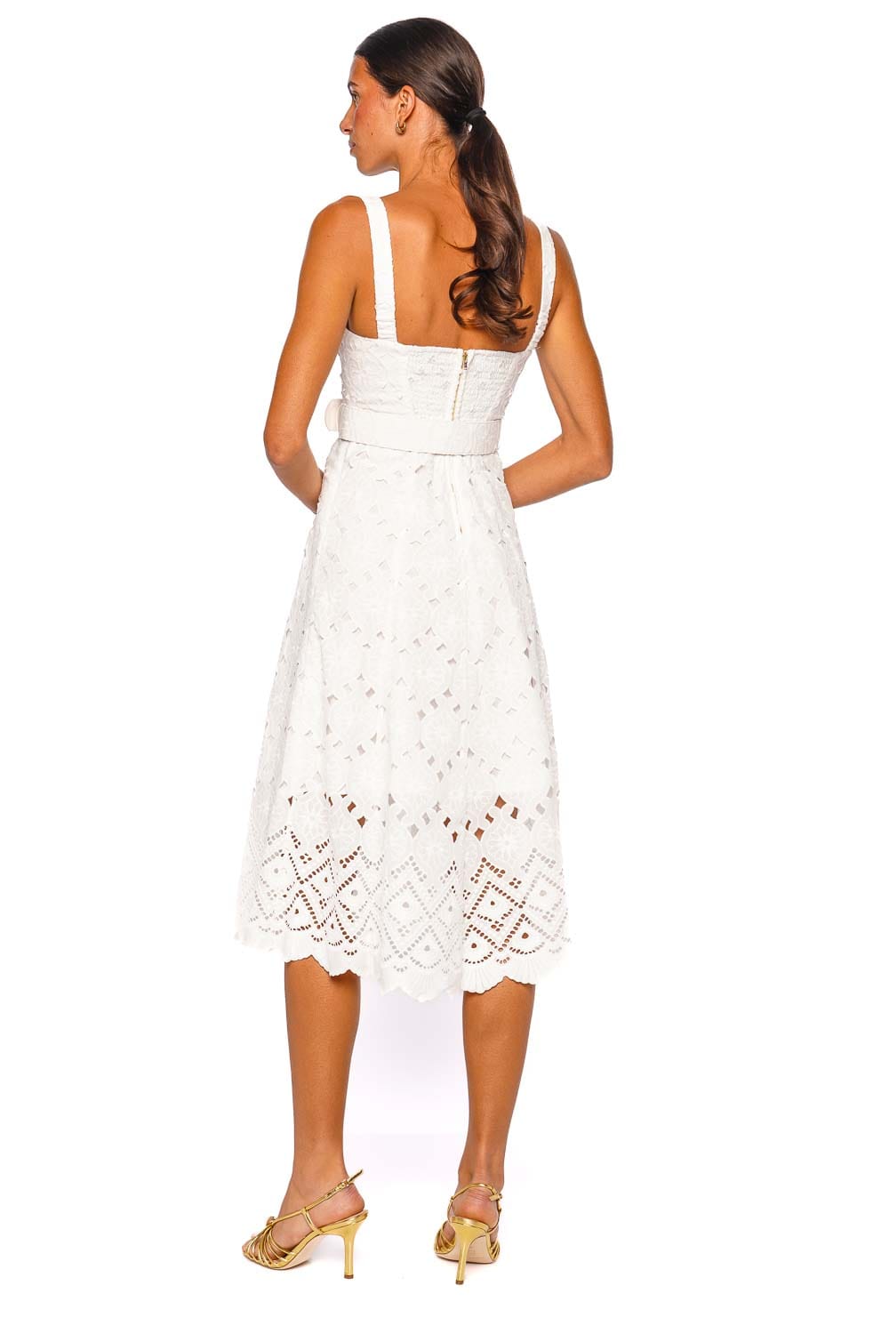 Cara Cara Calypso White Strappy Eyelet Midi Dress