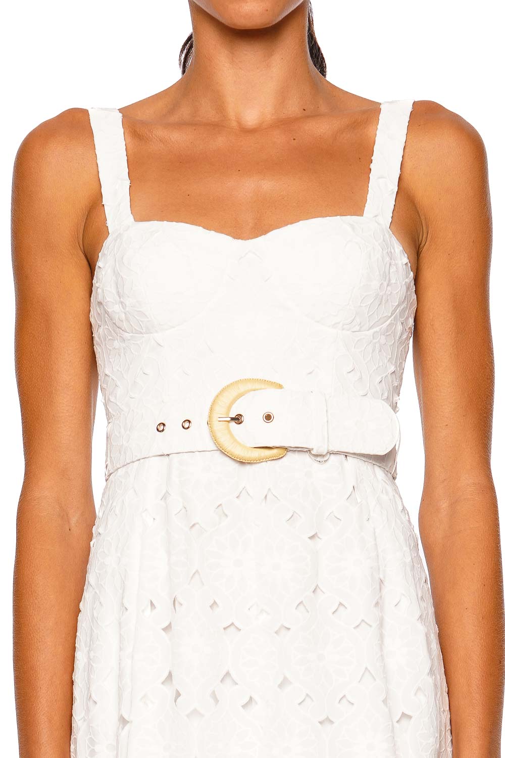 Cara Cara Calypso White Strappy Eyelet Midi Dress