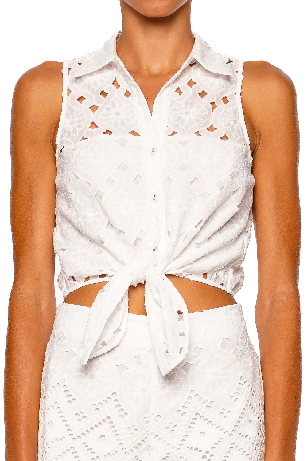 Cara Cara Highland White Sleeveless Tie Front Top