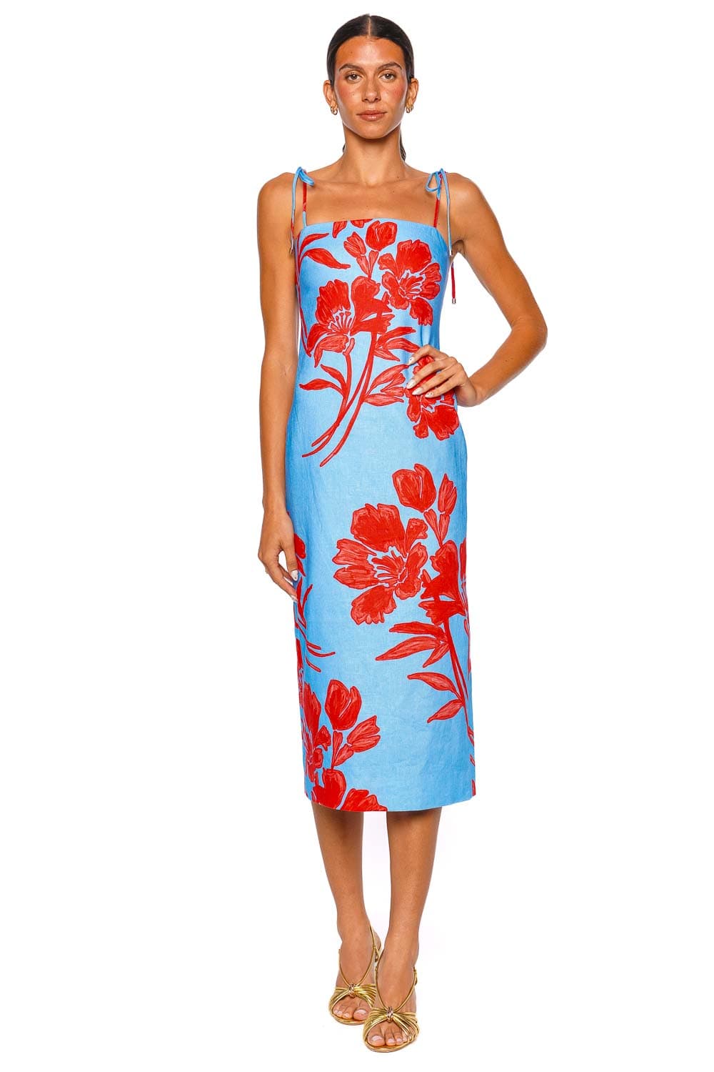 Cara Cara Chelsea Floral Linen Tie Shoudler Midi Dress