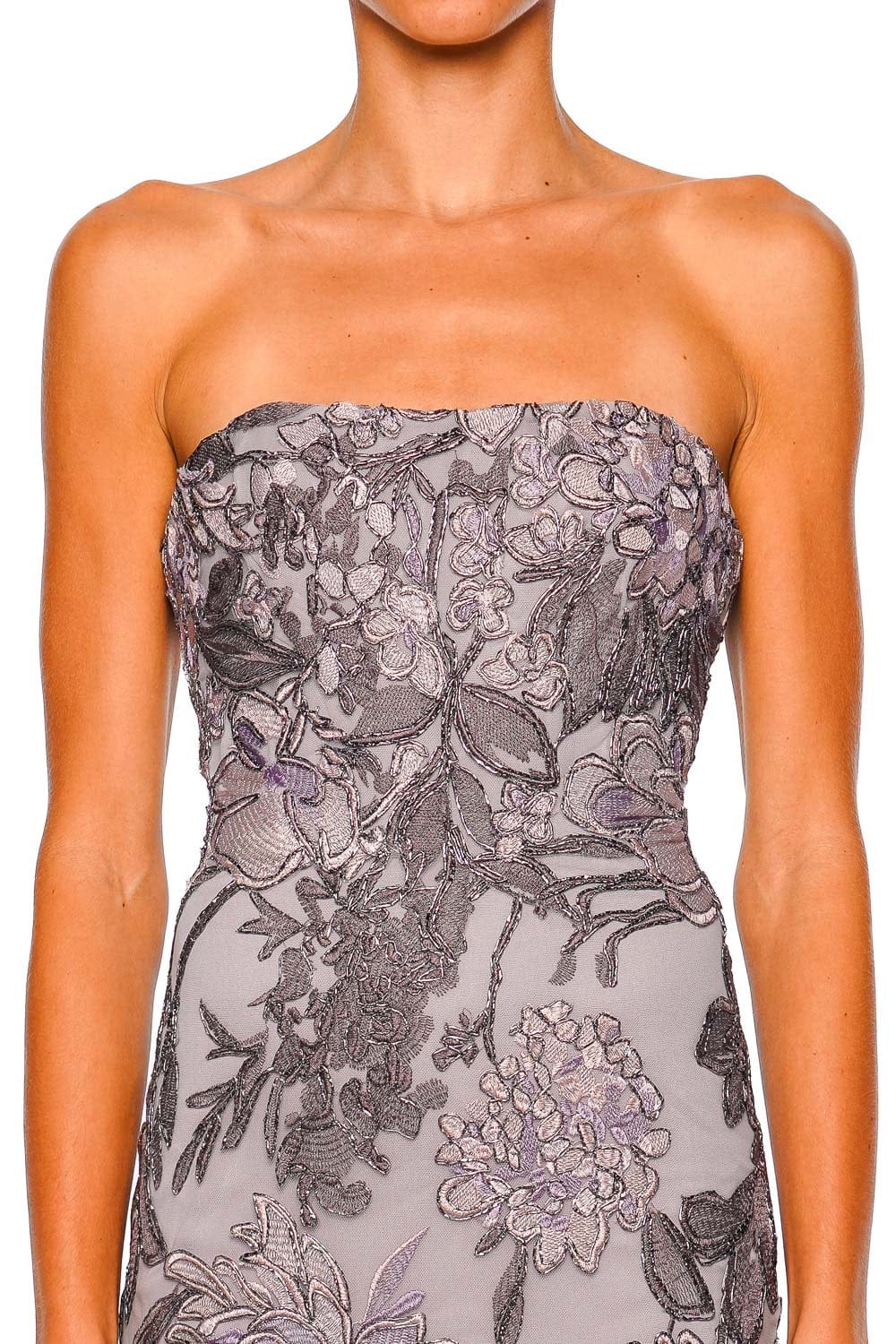 Naeem Khan Metallic Raffia Lilac Silver Strapless Gown