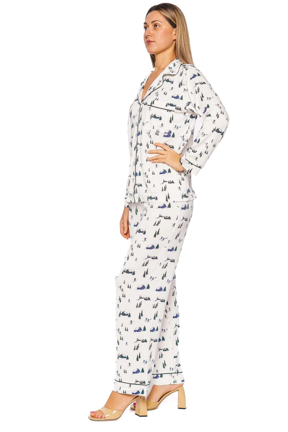 Eberjey Gisele Ivory Pine Printed Long Sleeve PJ Set