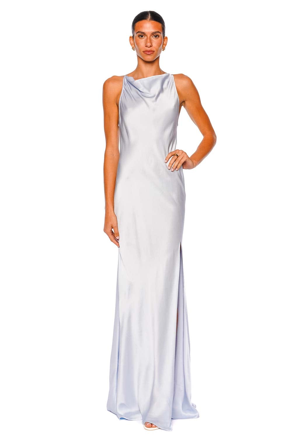 LAPOINTE Cloud Satin Halter Cowl Neck Gown