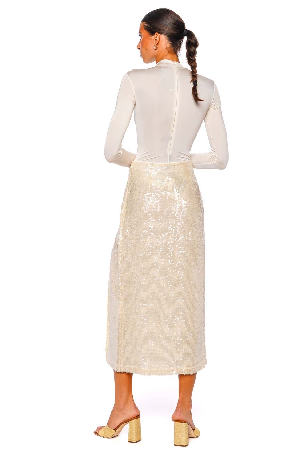 LAPOINTE Cream High Waist Sequin Slit Skirt