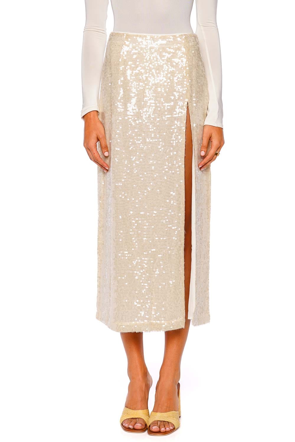 LAPOINTE Cream High Waist Sequin Slit Skirt
