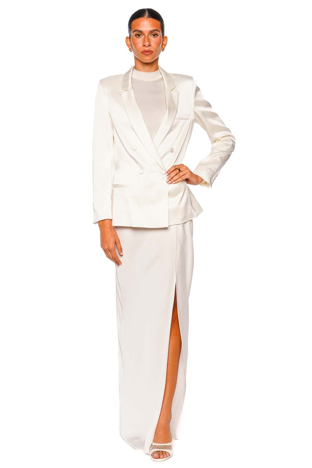 LAPOINTE Cream Satin Double Breasted Blazer