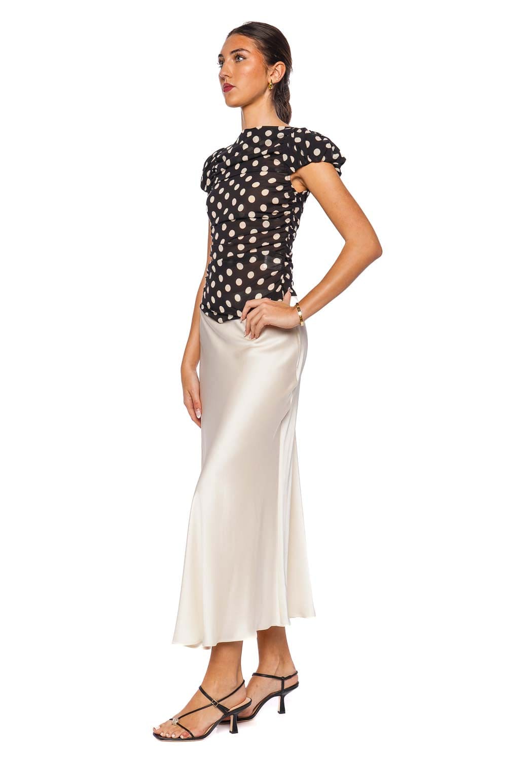 LAPOINTE Cream Satin Bias Cut Midi Skirt