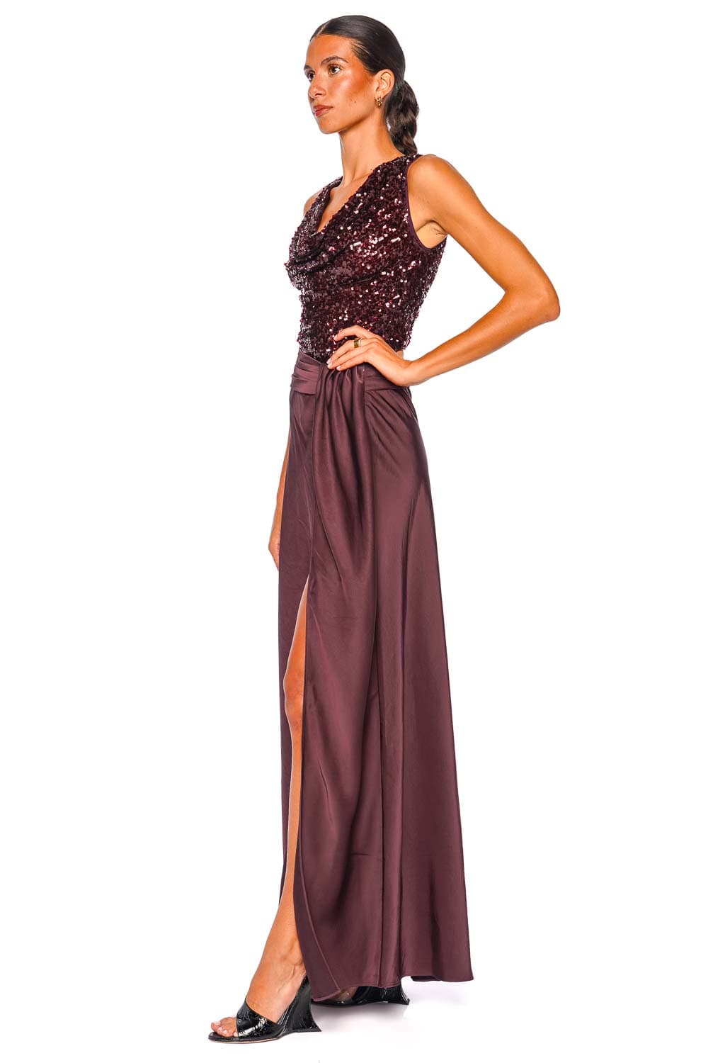 LAPOINTE Mulberry Satin Asymmetric Maxi Skirt