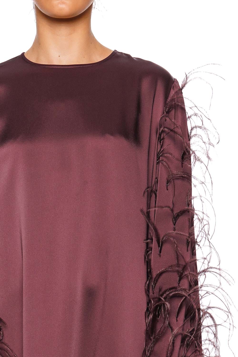 LAPOINTE Mulberry Feather Sleeve Satin Shift Dress