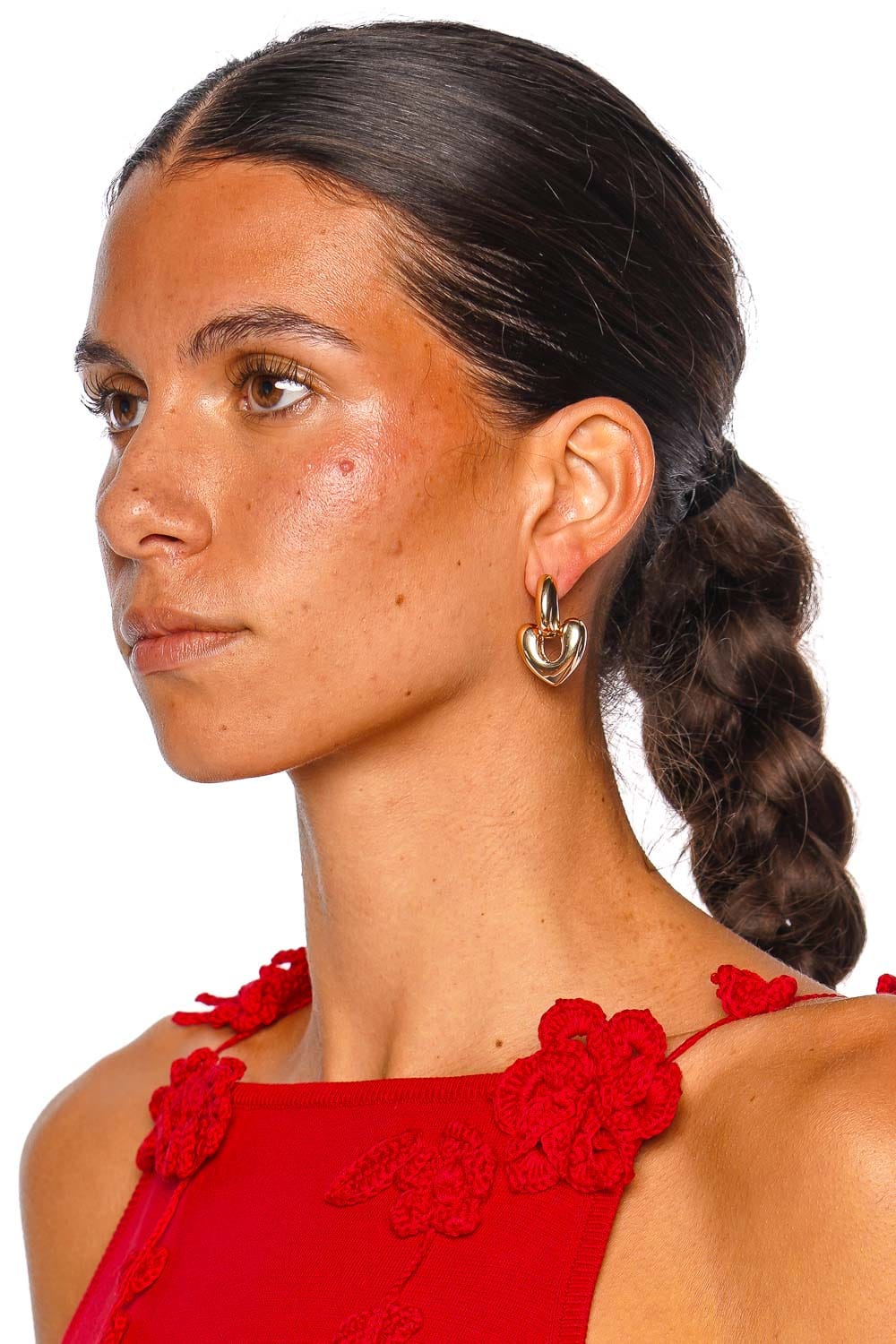 Annika Inez Large Gold Heart Drop Earrings