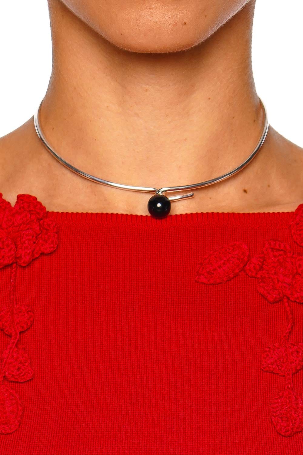 Annika Inez Onyx Silver Linear Bead Collar Necklace