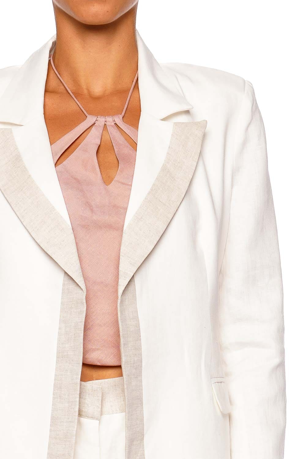 Azulu Borges Ivory Contrast Linen Blazer